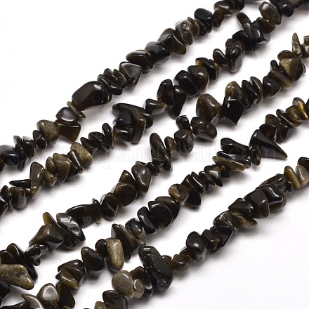 Natural Golden Sheen Obsidian Chip Bead Strands G-M205-07-1