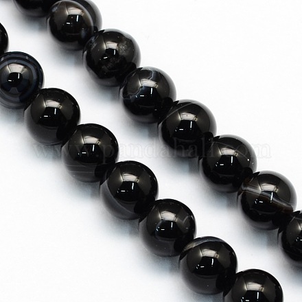 Ligne naturel noir perles rondes en agate brins G-S155-6mm-1