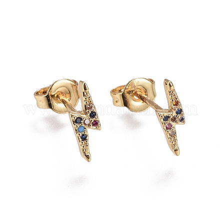 Brass Micro Pave Cubic Zirconia Flash Stud Crawler Earrings EJEW-L224-24G-1