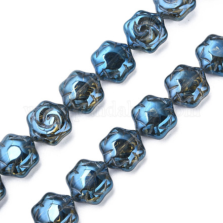 電気メッキガラスビーズセット  パール光沢メッキ  花  スチールブルー  16x14.5x7.5mm  穴：1mm  約40個/連  24.80インチ（63cm） EGLA-N008-018-C02-1