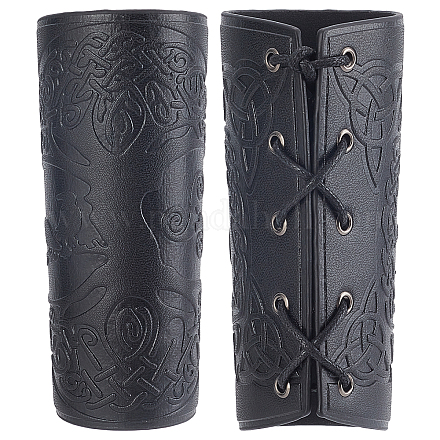 GORGECRAFT 2PCS Leather Gauntlet Wristband Tree of Life Pattern Bracers Wrist Band Guards Arm Guard Archery Buckle Bracers Unisex Leather Cuffs Armband for Men Women(Black) BJEW-WH0019-05B-1
