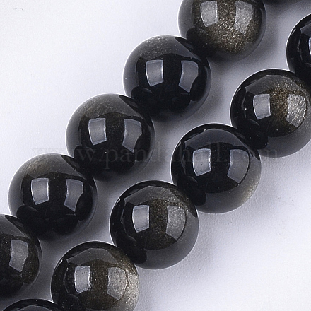 Chapelets de perles en obsidienne dorée naturelle G-S333-10mm-025-1