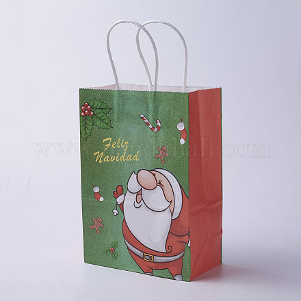 クラフト紙袋  ハンドル付き  ギフトバッグ  ショッピングバッグ  クリスマスパーティーバッグ用  長方形  カラフル  42x31x13cm CARB-E002-XL-B05-1