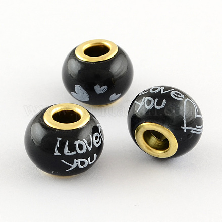 Valentine's Day Rondelle with Heart and I Love You Spray Painted Glass European Large Hole Beads GPDL-S016-01-1