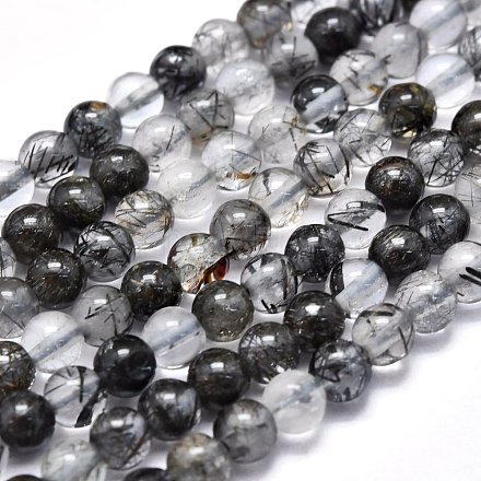 Quartz naturel tourmaliné / perles de quartz rutile noires G-K305-21-C-1