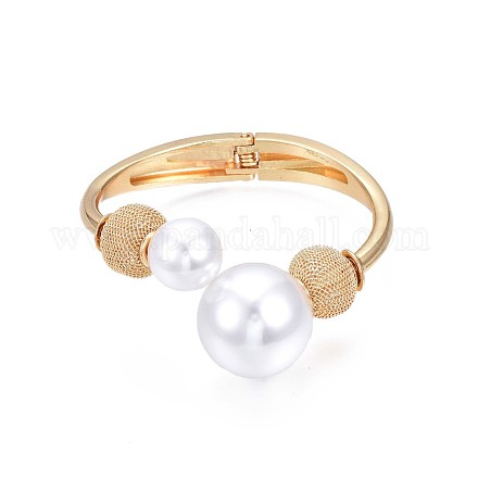 Bracelet manchette ouvert en perles rondes en plastique ABS BJEW-S118-104G-1