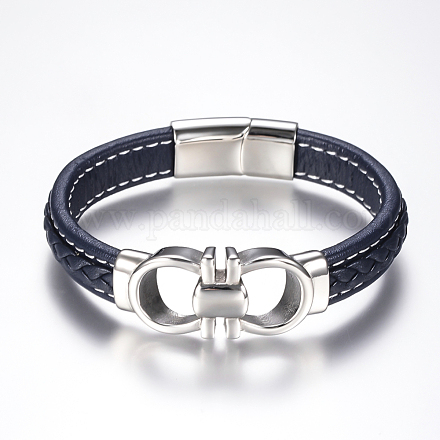 Bracelets de cordon en cuir tressé pour hommes X-BJEW-H559-15F-1