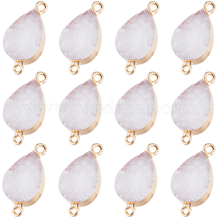 SUNNYCLUE 1 Box 12Pcs White Druzy Charms Agate Charms Gold Alloy Quartz Crystal Gemstone Teardrop Connectors Charm Bulk for Jewelry Making Charms Women DIY Necklaces Earrings Bracelets Crafts Adults FIND-SC0005-34-1