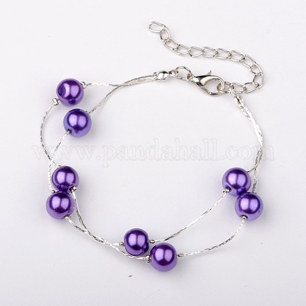 Pulseras de múltiples hilos del hierro de las perlas de cristal de las mujeres de moda BJEW-JB01560-03-1