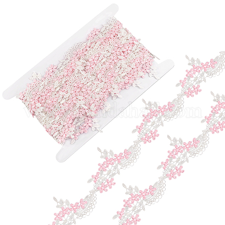 FINGERINSPIRE 5 Yards Flower Embroidery Lace Trim 1.9 inch Pink with White Polyester Floral Lace Ribbons Lace Edge Applique for Sewing Clothes Home Party Wedding Dress Hair Band Clothes Decoration OCOR-FG0001-99A-1