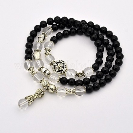 Jade teint naturel ronde perles bracelets wrap triples BJEW-E228-06-1