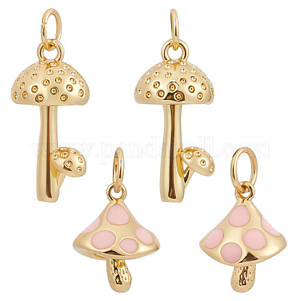 Beebeecraft 8Pcs 2 Style 18K Gold Plated Mushroom Charms Enamel Pink Mushroom Pendant Charms with Jump Ring for Jewelry Making Necklace Bracelet DIY Crafts KK-BBC0003-93-1