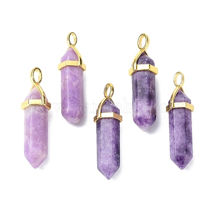 Natural Lepidolite/Purple Mica Stone Pointed Pendants G-G025-01G-30-1