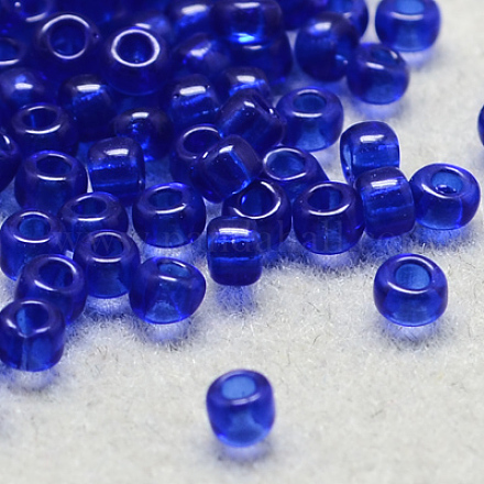 8/0グレードの丸いガラスシードビーズ  透明色  ブルー  8/0  3x2mm  穴：1mm  約10000個/袋 SEED-Q006-3mm-F14-1
