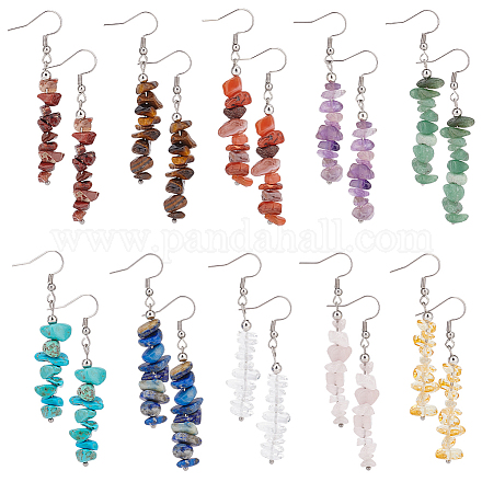 Anattasoul 10 paires 10 style naturel et synthétique mélange de pierres précieuses perles boucles d'oreilles pendantes pour les femmes EJEW-AN0002-08-1