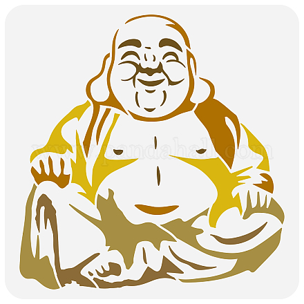 FINGERINSPIRE Buddha Stencil 11.8x11.8 inch Reusable Stencils for Painting Plastic Maitreya Buddha Pattern Stencil Template DIY Projects and Crafts Stencil for Painting on Wood Walls Fabric Home Decor DIY-WH0391-0420-1