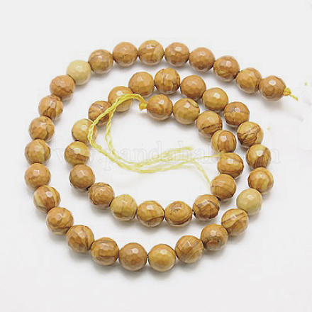 Chapelets de perles en bois pétrifié naturel G-G542-12mm-06-1