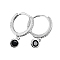 S925 Sterling Silver Flat Round Hoop Earrings, with Cubic Zirconia, Silver, Black, 18x13x4mm