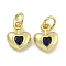 Rack Plating Brass Micro Pave Cubic Zirconia Charms, with Jump Ring, Cadmium Free & Lead Free, Real 18K Gold Plated, Long-Lasting Plated, Heart, Prussian Blue, 10x8x3.5mm, Hole: 3mm