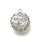 Brass with Cubic Zirconia Pendants, Hollow, Round Charms, Platinum, 21.5x19x12mm, Hole: 1.8mm