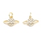 Brass with Cubic Zirconia  Pendants, with Jump Ring, Planet, Real 18K Gold Plated, 7.5x12x2mm, Hole: 2.4mm