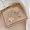 Brass Micro Pave Cubic Zirconia Pendant Necklace & Stud Earrings, Stainless Steel Chain Necklace, Golden, Leaf, 400mm