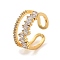 Brass with Cubic Zirconia Open Cuff Rings, Clear, US Size 5 1/4(15.9mm)