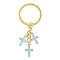 Alloy Enamel Cross Keychains, with Iron Rings, Light Gold, Light Sky Blue, 69mm