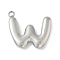 304 Stainless Steel Initial Pendants, Ion Plating(IP), Stainless Steel Color, Letter W, 16~18x6~18x3mm, Hole: 1.8mm