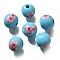 Valentine's Day Element Printed Wood Beads, Round, Sky Blue, 16mm, Hole: 4mm