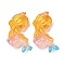 Resin Cabochons, with Paillette, Mermaid, Pink, 32.5x22x7mm