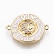 Brass Enamel Links connectors, with Micro Pave Cubic Zirconia, Flat Round with Moon, White, Golden, 18x23x2.5mm, Hole: 1.5mm