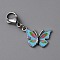 Butterfly Alloy Enamel Pendant Decoration, Stainless Steel Lobster Clasp Charms, Clip-on Charms, for Keychain, Purse, Backpack Ornament, Deep Sky Blue, 39mm