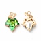 Brass with K9 Glass Charms, Golden Maple Leaf Charms, Fern Green, 20.5x13.5x5.5mm, Hole: 1.8mm
