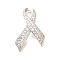 Silk Ribbon Brass Micro Pave Clear Cubic Zirconia Brooches, Long-Lasting Plated, Cadmium Free & Lead Free, Platinum, 60x38mm