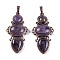 Natural Amethyst Pendants, Rack Plating Brass Flower Charms, Cadmium Free & Lead Free, Red Copper, 47x24x6.5mm, Hole: 7.5x5mm