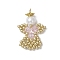 Glass Seed Beaded Angel Pendants, with Glass Pearl Round Bead and 304 Stainless Steel Jump Rings, Pink, 29x18.5x6mm, Hole: 3mm