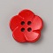 Spray Painted Plastic Buttons, 4-Hole, Flower, Red, 11.5mm
