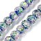 Handmade Foil Lampwork Beads Strands, Rondelle with Flower, Faceted, Blue, 9.5~10x7.5~8mm, Hole: 1.1~1.5mm, about 40pcs/strand, 12.60''(32cm)