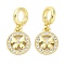 Brass Micro Pave Cubic Zirconia European Dangle Charms, Round with Butterfly, Large Hole Pendants, Real 16K Gold Plated, 19.5mm, Hole: 4.2mm
