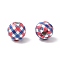 Independence Day Themes Wood European Beads, Large Hole Beads, Round, Printed, Tartan, 15.5mm, Hole: 4.5mm