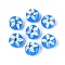 Handmade Lampwork Beads, Flat Round with Flower Pattern, Dodger Blue, 14~15x10~12mm, Hole: 0.8~1.2mm
