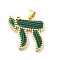 Brass Pendants, Chai Charm, with Resin, Cadmium Free & Lead Free, Rack Plating, Long-Lasting Plated, Real 18K Gold Plated, Green, 20x20x2.5mm, Hole: 5x4mm