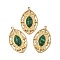 Synthetic Malachite Pendants, Oval Charms, with PVD Vacuum Plating 304 Stainless Steel Settings, Real 18K Gold Plated, 25x15.5x4mm, Hole: 1.5mm