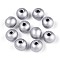 Spray Painted Round Natural Schima Wood Beads, Silver, 8~8.5x6.8mm, Hole: 1.8~2mm