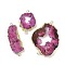 Dyed Natural Druzy Agate links, with Brass Edged, Golden, Old Rose, 36.5~79x21~44x6.5~9mm, Hole: 2.5mm