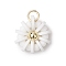 Handmade Polymer Clay & Glass Seed & Brass Pendants, Flower, with 304 Stainless Steel Jump Rings, White, 15x14x6mm