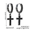 Shiny Brass Pave Cubic Zirconia Cross Hoop Earrings, Fashionable, Simple, and Trendy Women's Accessories, Black, 26x8mm