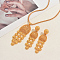 Vintage Alloy Long Tassel Hollow Flower Earrings & Necklaces Sets for Women, Golden, Necklaces: 16.14 inch(41cm)
