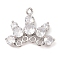 Brass Pave Clear Glass Chandelier Component Links, Crown, Real Platinum Plated, 17x20.5x6mm, Hole: 1.2~1.4mm